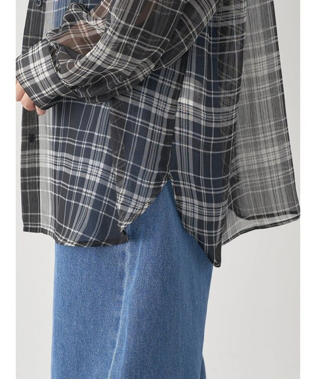 earth music&ecology シアーチェックシャツ Check Black