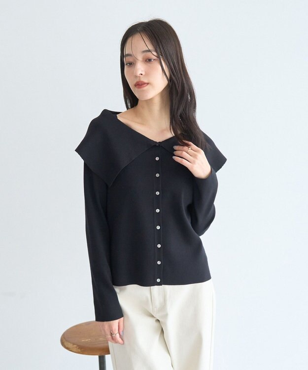 YECCA VECCA 2wayオフショルカラーカーディガン Black