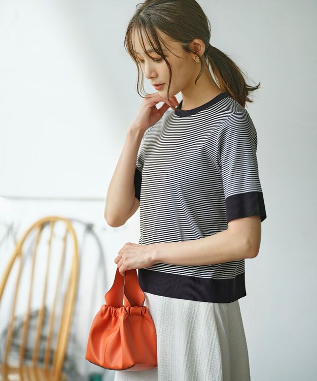 組曲 L 【WEB限定】セーターマシーン 半袖ニットTシャツ ネイビー系1