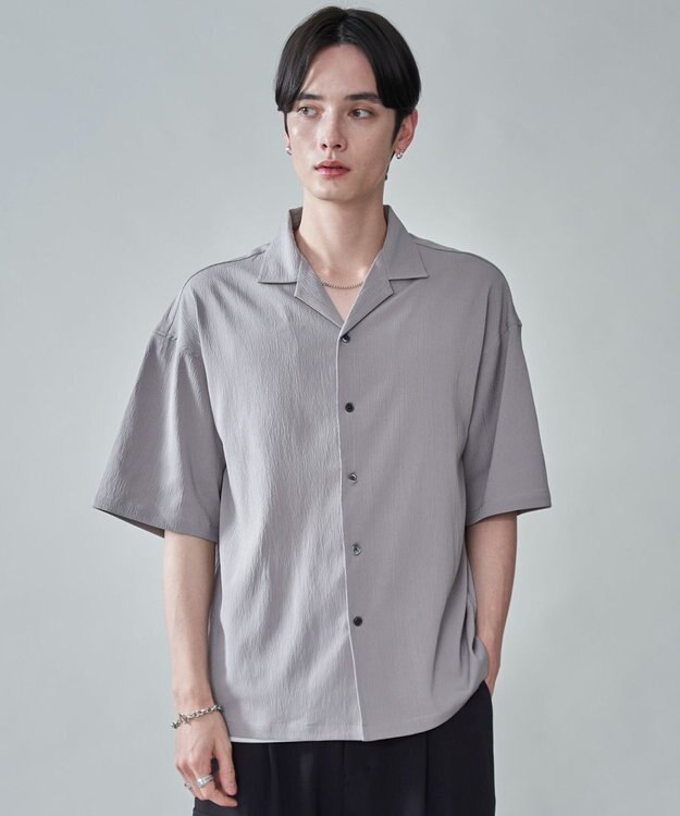 WEGO クレープオープンカラーシャツ（SS） ライトグレー