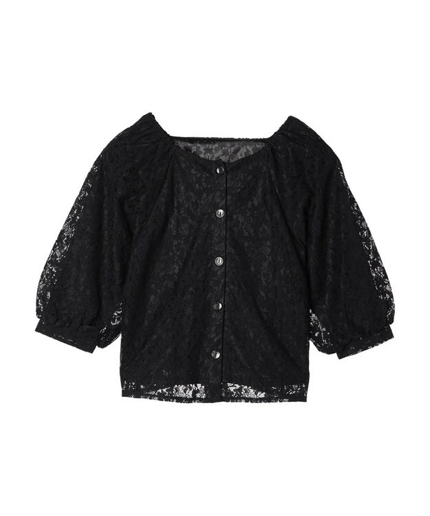earth music&ecology フラワーレースブラウス Black