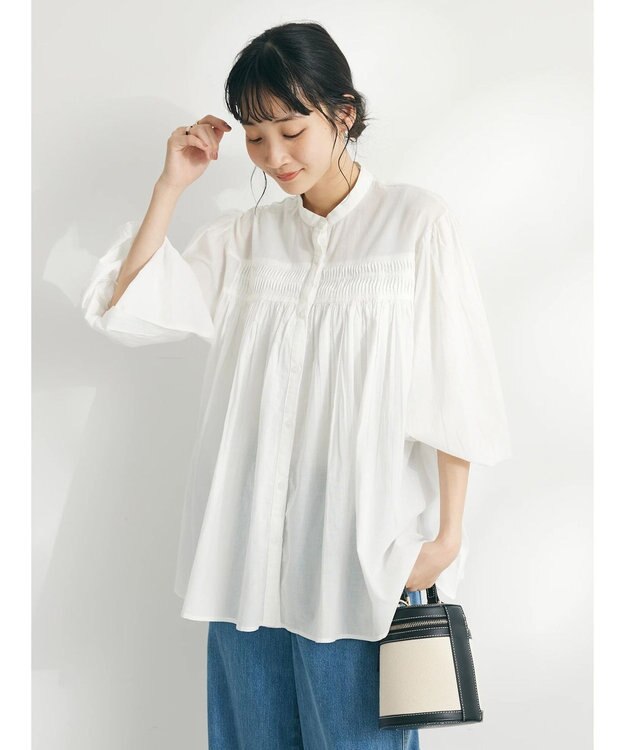 CRAFT STANDARD BOUTIQUE インド綿ピンタックブラウス Off White