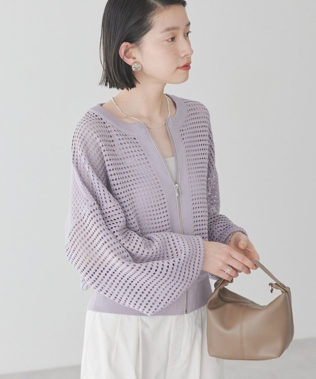 AMERICAN HOLIC ジップアップメッシュニットカーディガン Light Purple