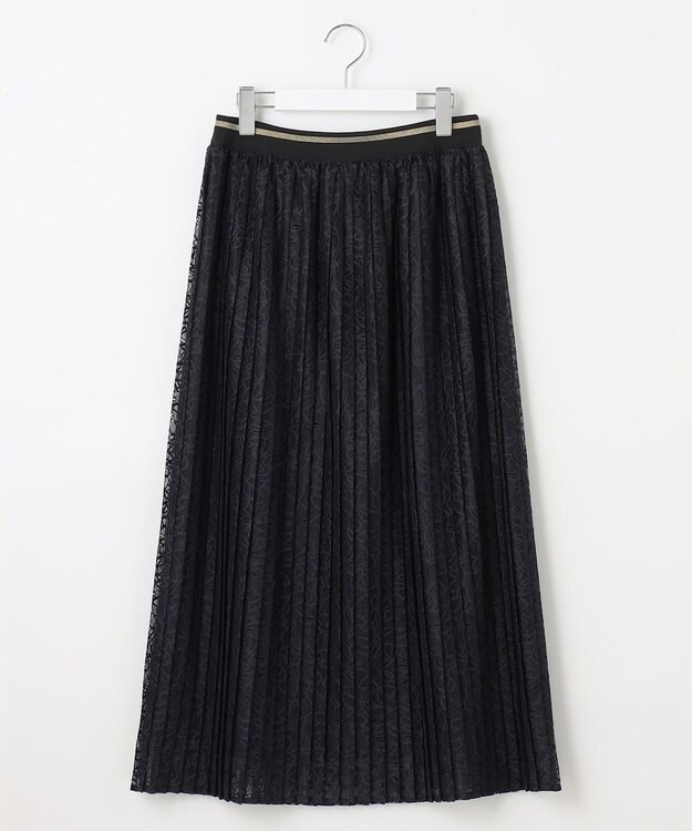 自由区 L 【セットアップ対応・ウエストゴム・洗える】ラッセルレース  スカート ネイビー系