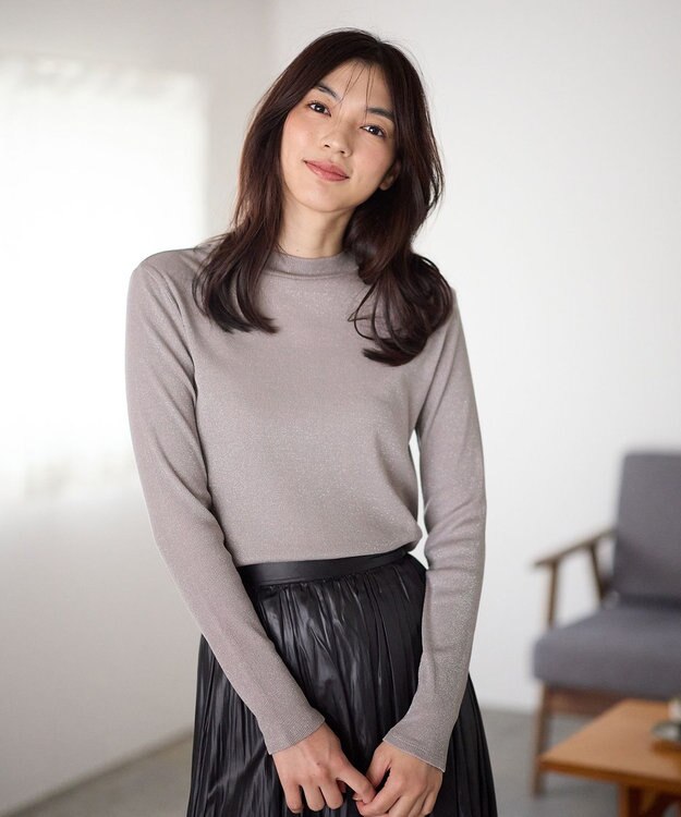 ANY 【洗濯機可】ラメハイネックＴシャツ グレー