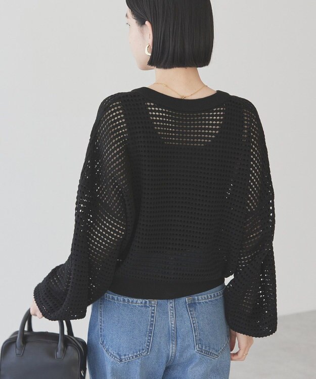 AMERICAN HOLIC ジップアップメッシュニットカーディガン Black