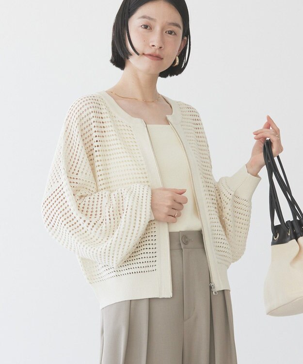 AMERICAN HOLIC ジップアップメッシュニットカーディガン Ivory