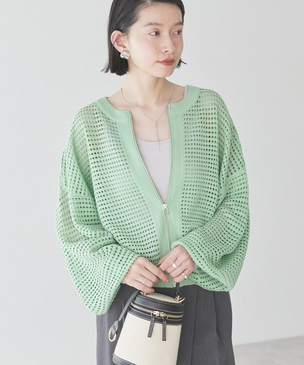 AMERICAN HOLIC ジップアップメッシュニットカーディガン Mint