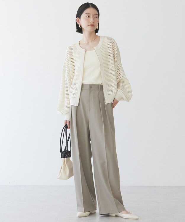 AMERICAN HOLIC ジップアップメッシュニットカーディガン Ivory