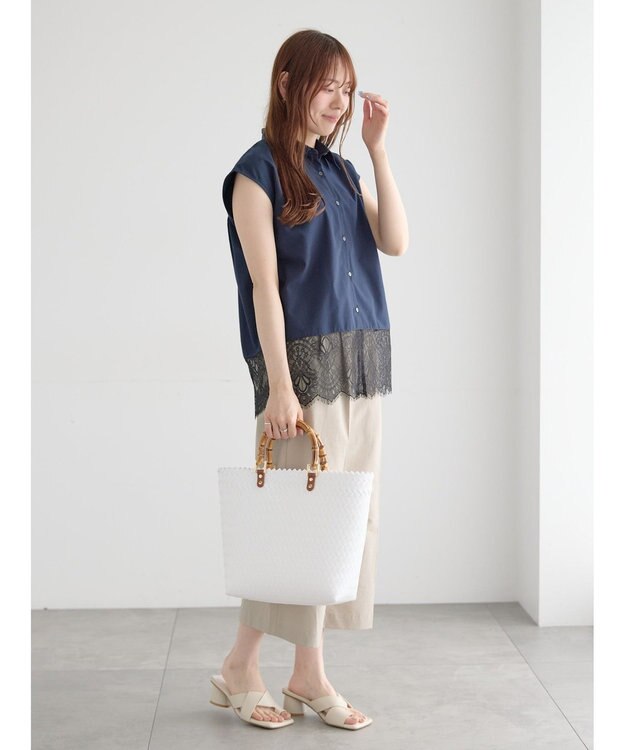Te chichi レースヘムドッキングシャツ ネイビー