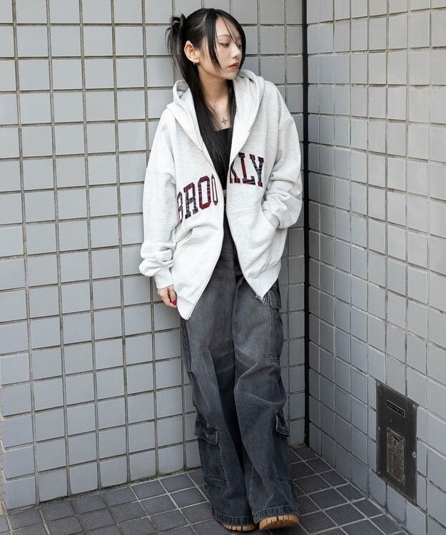 WEGO グラフィックBIGZIPパーカー アッシュグレー