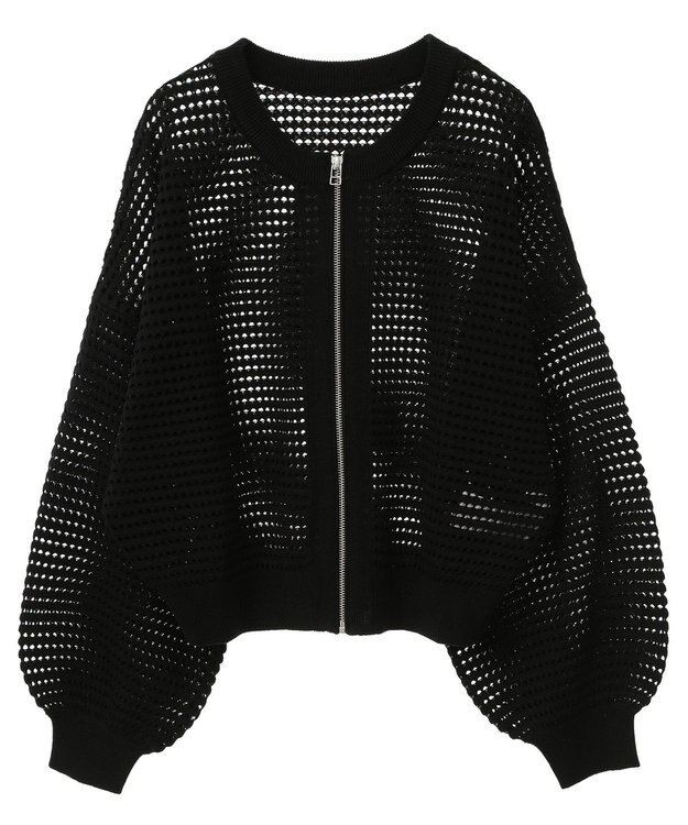 AMERICAN HOLIC ジップアップメッシュニットカーディガン Black