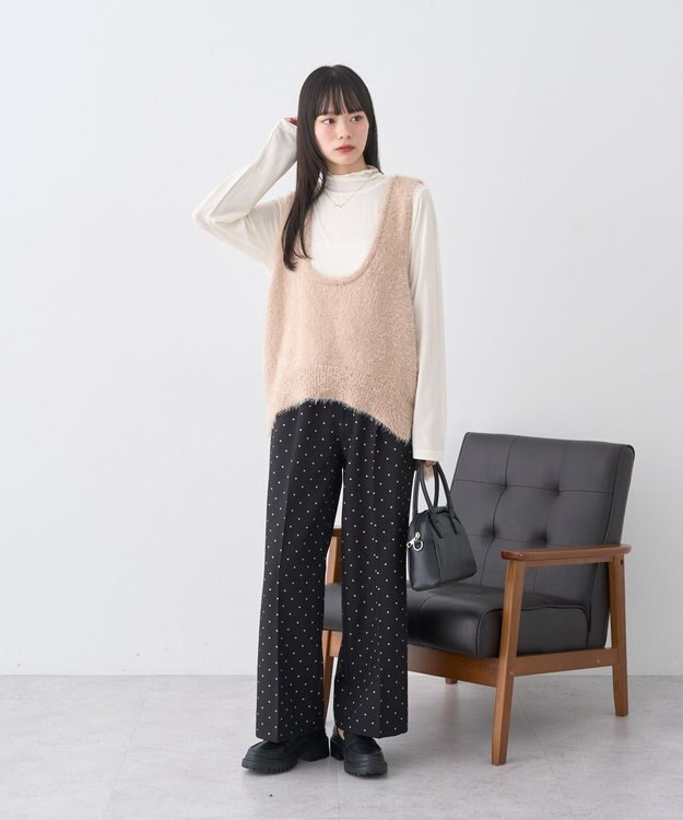 earth music&ecology フェザーUネックニットベスト Light Beige