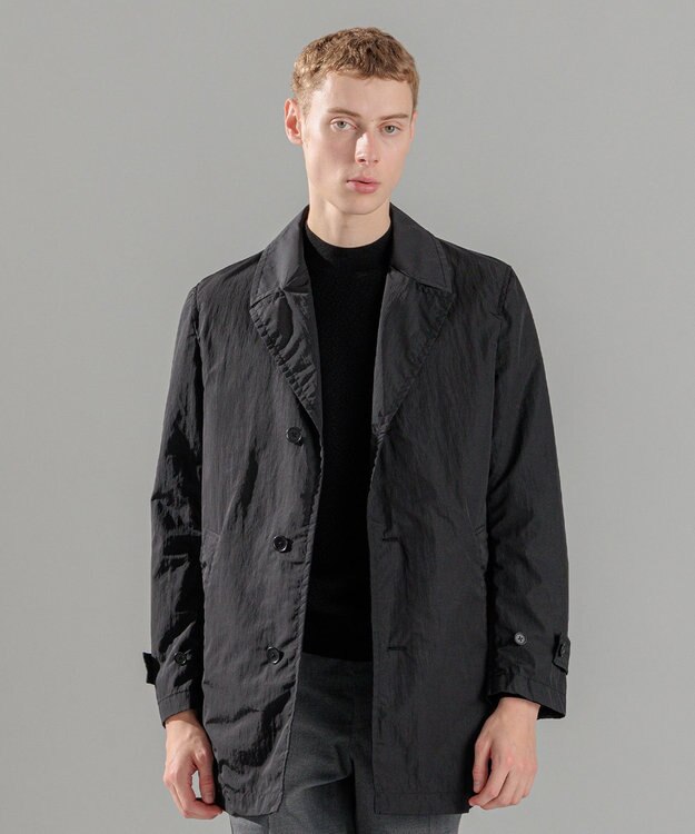 JOSEPH HOMME 【LEON 掲載】ブライトナイロンシャンブレー 　シングルブレストスプリングコート ブラック系