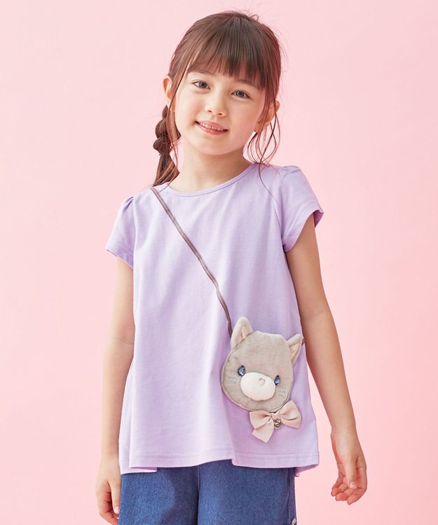 ANY KIDS アニマルポシェットTシャツ ラベンダー（ねこ）