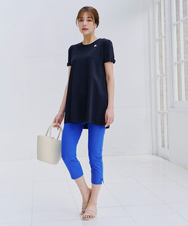 Tiaclasse 【洗える】リボン袖ニットチュニックブラウス ネイビー