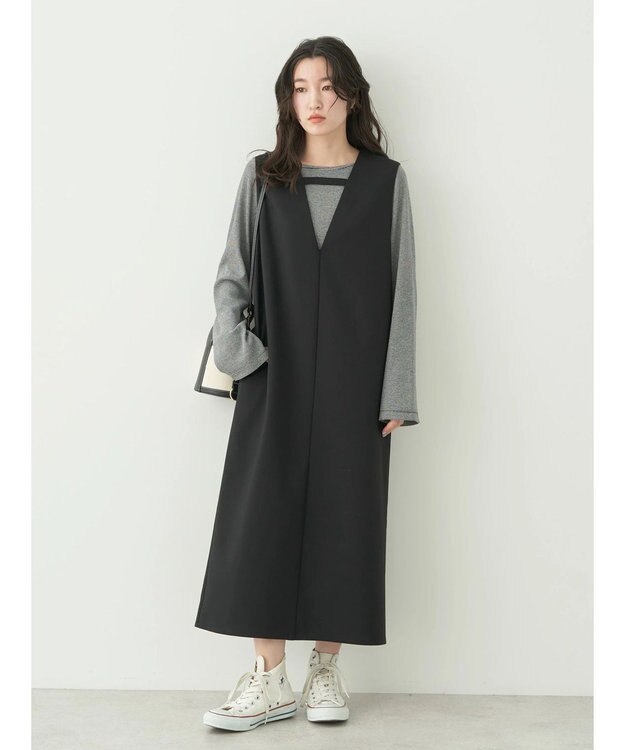 earth music&ecology Ｖネックジャンパースカート Black