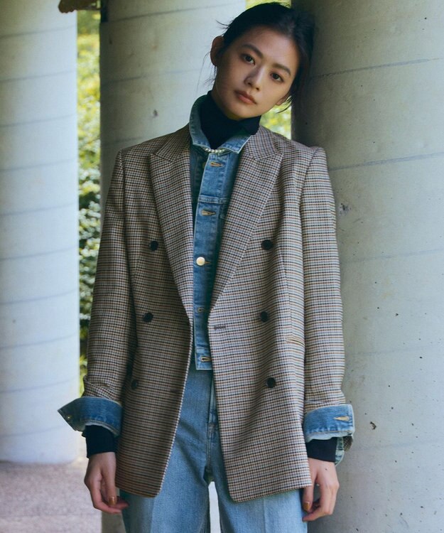 23区 S ガンクラブチェックストレッチ ジャケット ダークブラウン系3