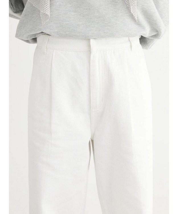 Green Parks ストレートタックデニムパンツ White