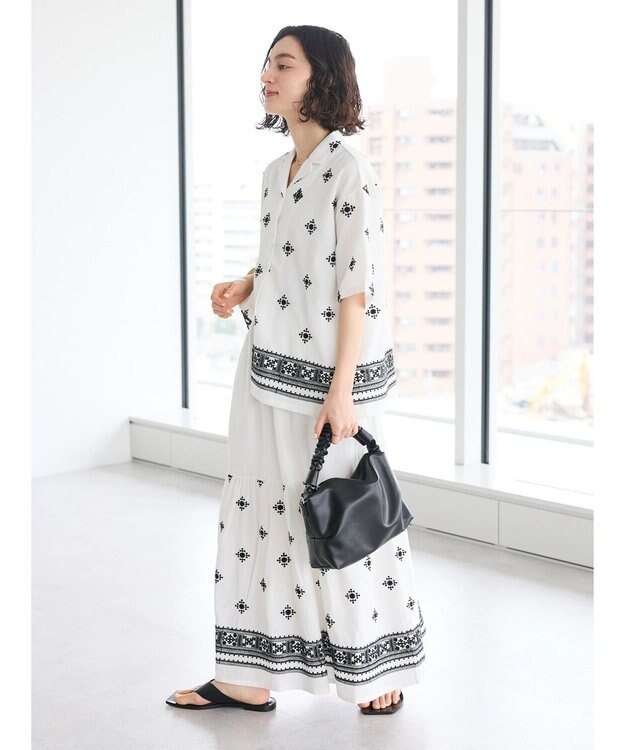 CRAFT STANDARD BOUTIQUE パネル刺繍開襟シャツ Off White