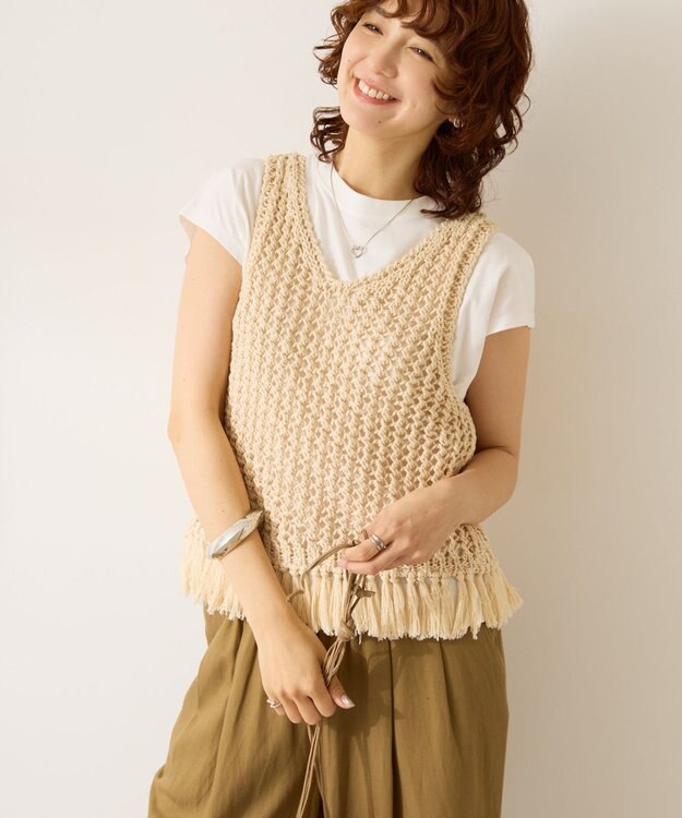 AMERICAN HOLIC 【前後2WAY】フリンジショートベスト Ivory