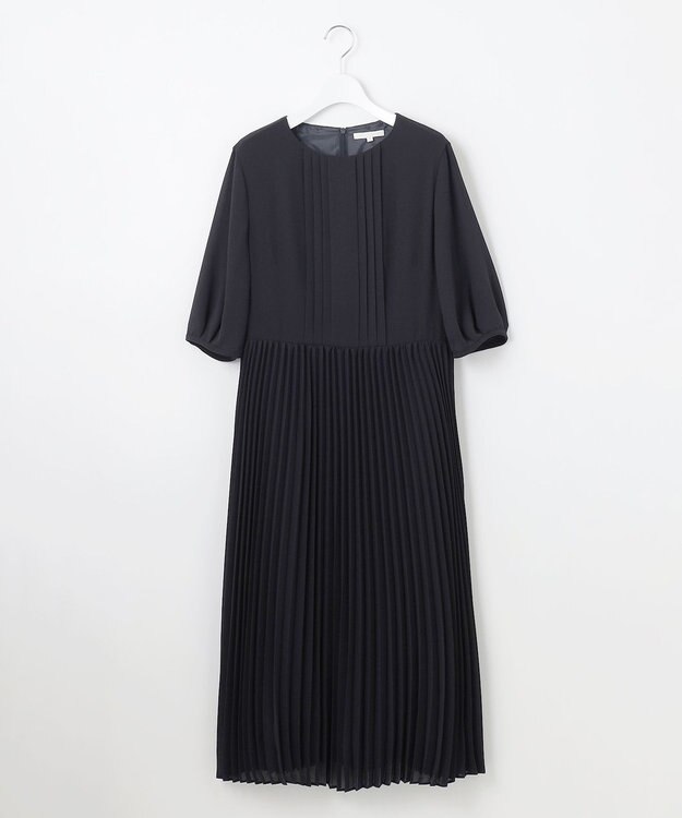 自由区 S 【洗える】シフォンプリーツ ワンピース ネイビー