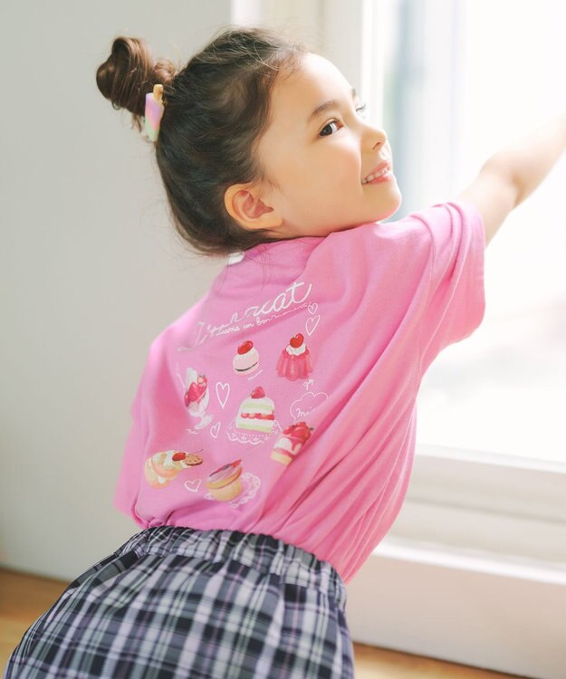 ANY KIDS 【綿100%】バックプリント オーバーサイズTシャツ ピンク×スイーツ