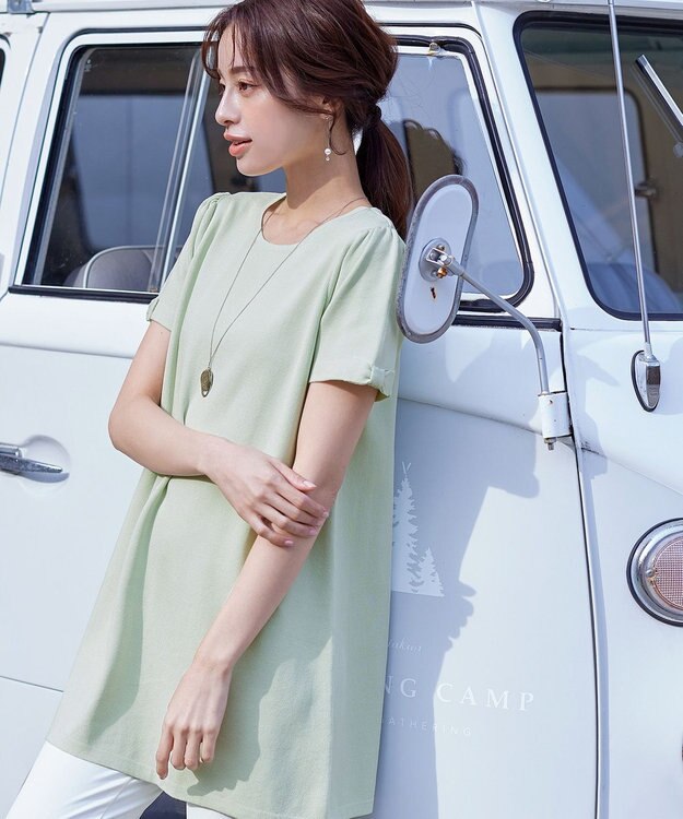 Tiaclasse 【洗える】リボン袖ニットチュニックブラウス ミント