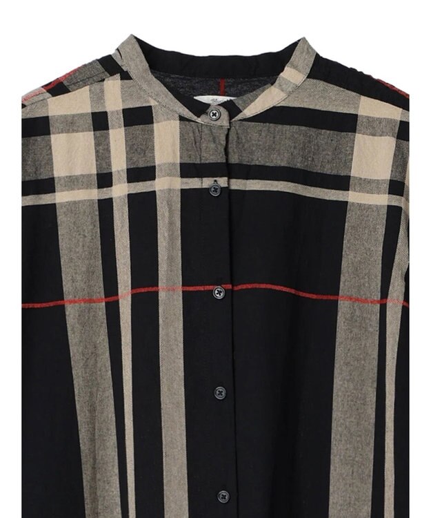 CRAFT STANDARD BOUTIQUE 先染めチェック（大）バンドカラー袖ＲＩＢ　ＯＰ Black