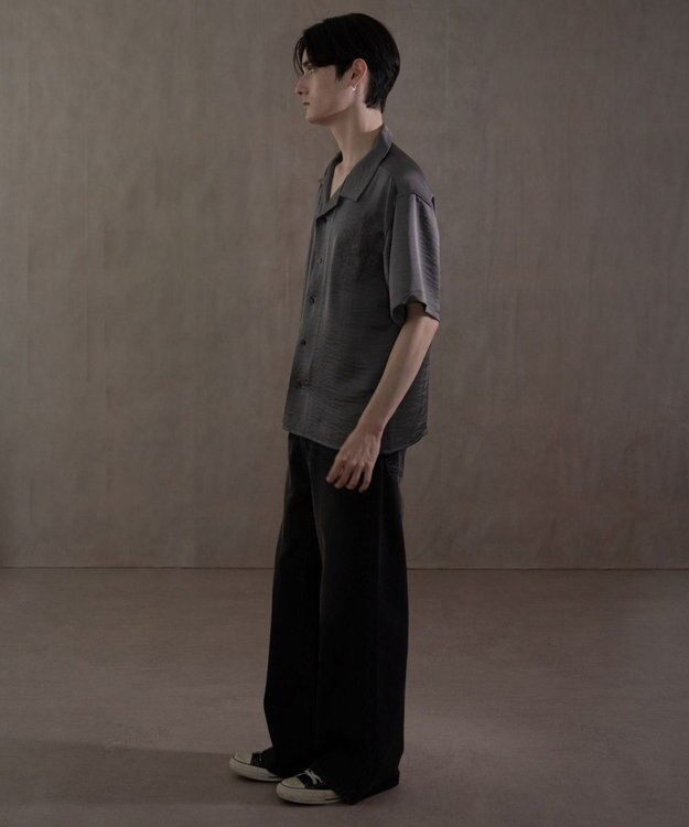 WEGO サテン刺繍シャツ（SS） ダークグレー