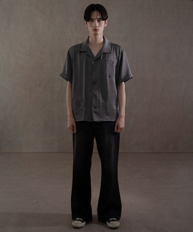 WEGO サテン刺繍シャツ（SS） ダークグレー