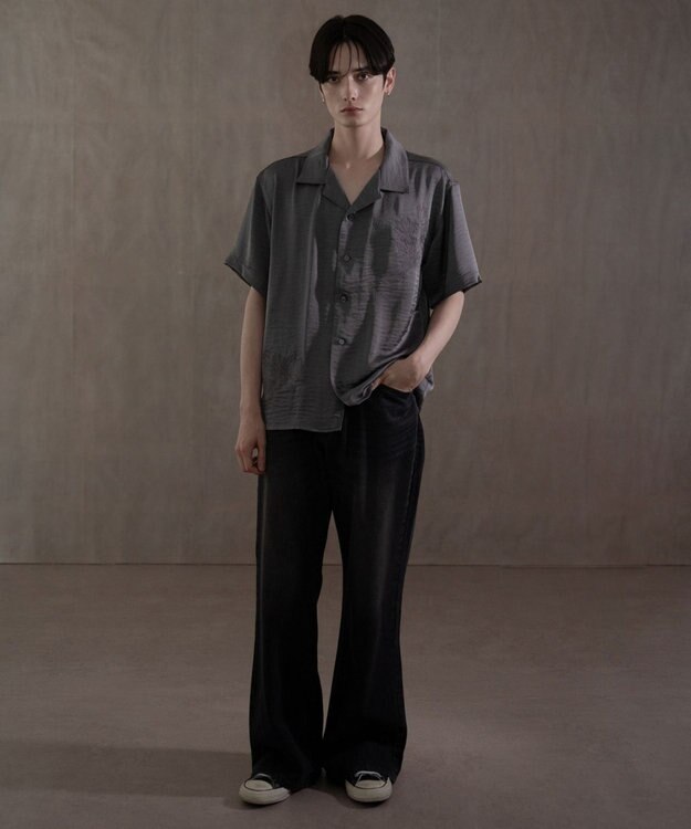 WEGO サテン刺繍シャツ（SS） ダークグレー