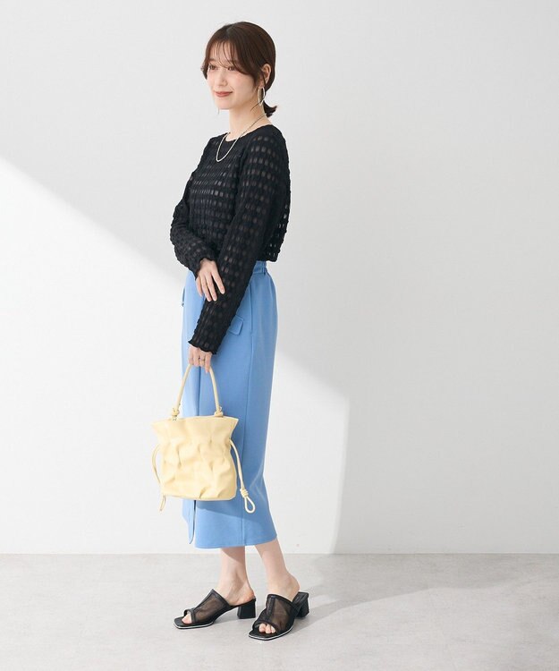 Green Parks きれいシルエット　フラップ付きナロースカート Sax