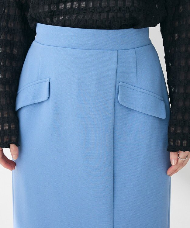 Green Parks きれいシルエット　フラップ付きナロースカート Sax