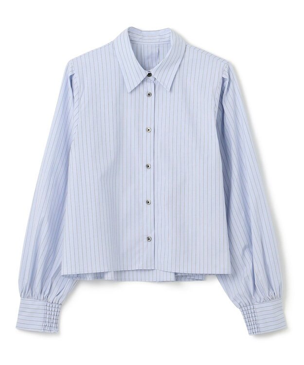 UNFILO L ボリュームスリーブ クロップドシャツ ブルーストライプ