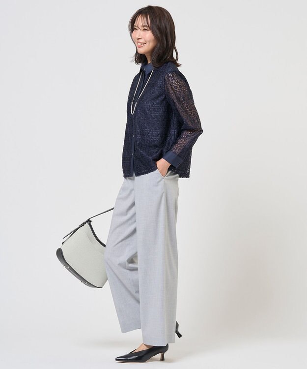 J.PRESS LADIES S ジオメトリックレース ブラウス ネイビー系