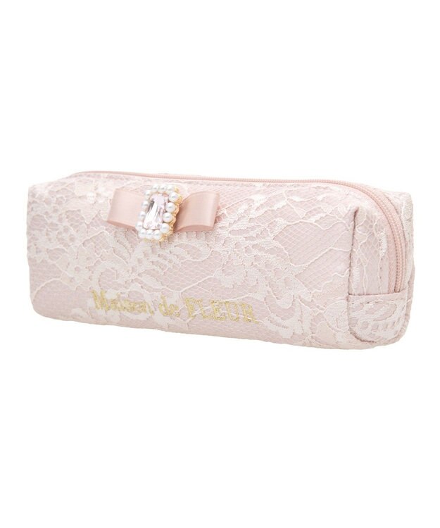Maison de FLEUR レースサテンパールビジューロングポーチ Light Pink