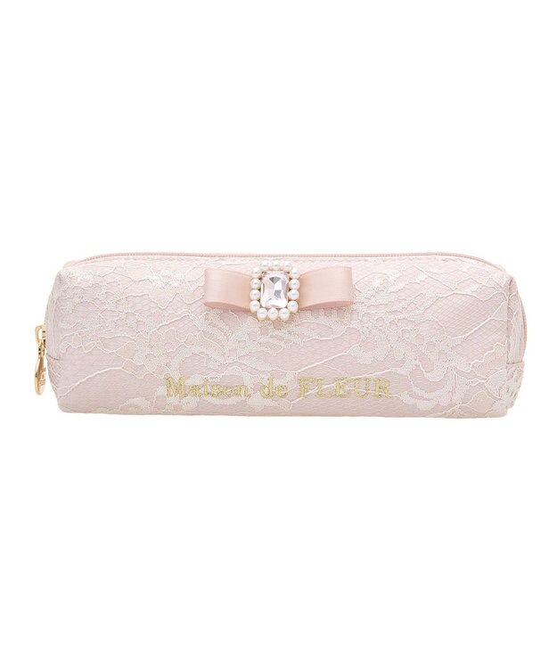 Maison de FLEUR レースサテンパールビジューロングポーチ Light Pink