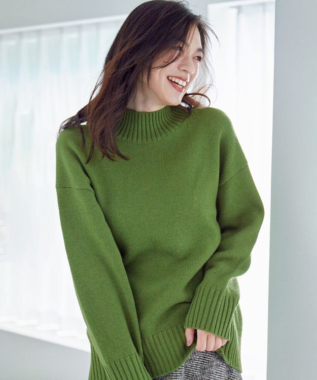 ANY 【6色展開】ラムウールハイネックニット グリーン