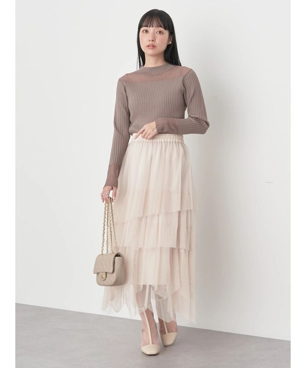 earth music&ecology 部分シアーニットプルオーバー Gray Beige