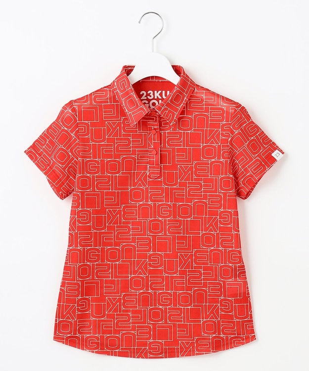 23区GOLF 盛夏対応のマルチ機能【接触冷感・UVケア・吸水速乾】【WOMEN】総ロゴ カノコシャツ オレンジ系5