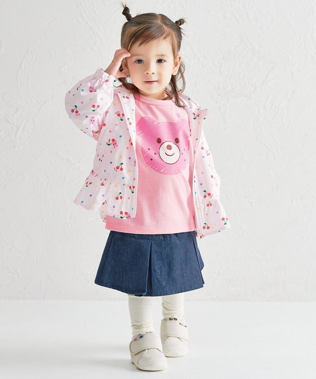 MIKI HOUSE HOT BISCUITS 【80-120cm】キャビット×さくらんぼ 総柄ウインドブレーカー ピンク