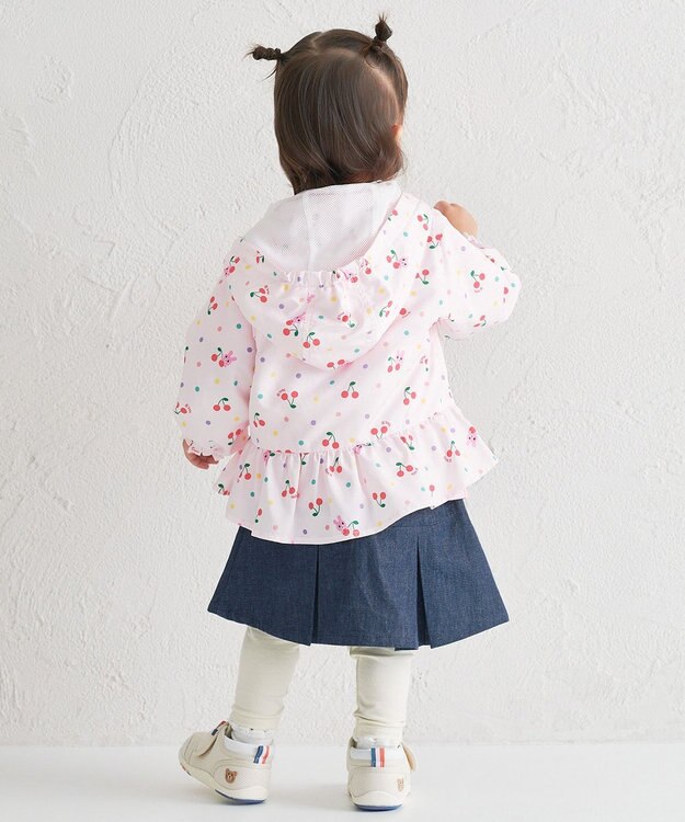 MIKI HOUSE HOT BISCUITS 【80-120cm】キャビット×さくらんぼ 総柄ウインドブレーカー ピンク