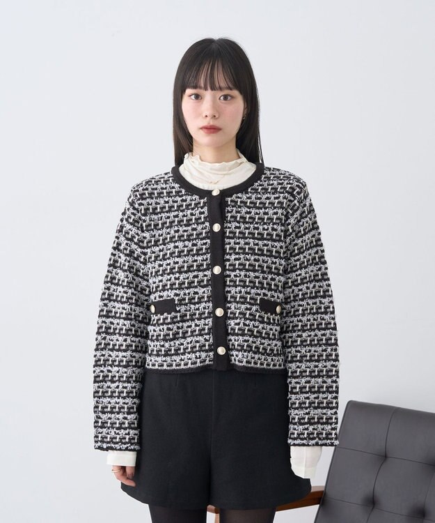 earth music&ecology ニットツイードジャケット Black