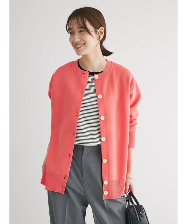 Green Parks かるい クルーネックカーディガン Salmon Pink