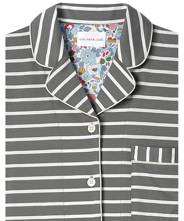 une nana cool 【綿100％】やわらか天竺ボーダー半袖パジャマ MADE WITH LIBERTY FABRIC GY