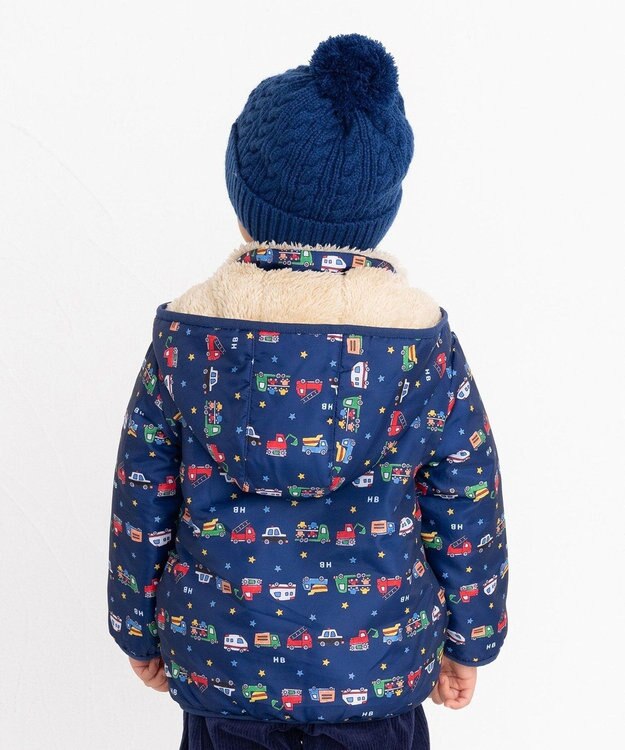 MIKI HOUSE HOT BISCUITS 【80-120cm】 裏ボアフリース リバーシブル総柄ジャンパー 紺