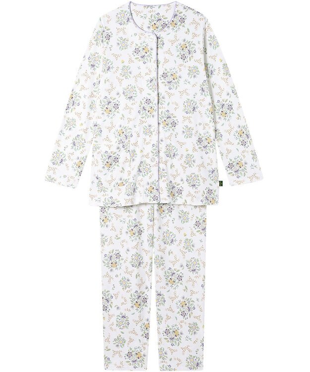 WACOAL ワコール_リラックス＆スリープ パジャマ 綿100%(本体) あったか 長袖 長ズボン ミントン レディース NDW456 /ワコール ホワイト