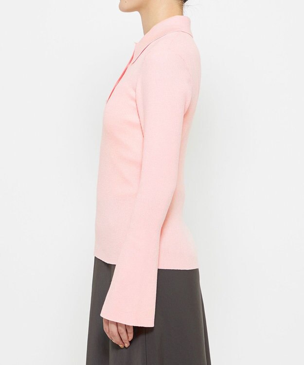 uncrave 【洗濯機洗い可】リブ フレアスリーブポロニット（uncrave STANDARD） ピンク