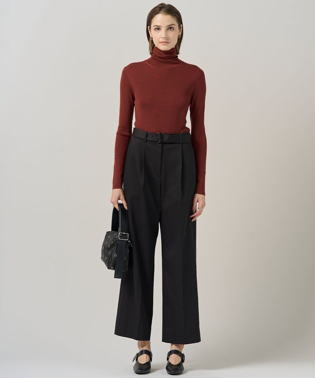 ICB L 【裏起毛】 ウォームサテン ワイドストレートパンツ ブラック系